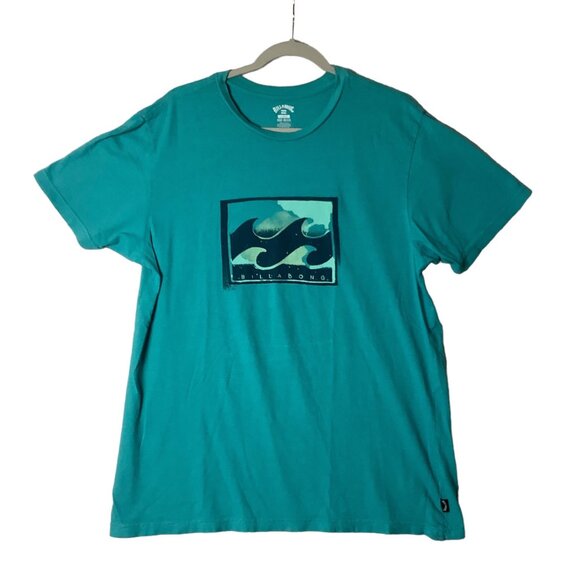 Billabong Team Wave Tee T-Shirt Men Large Aqua Blue 100% Cotton Surfer Beach - Picture 1 of 9